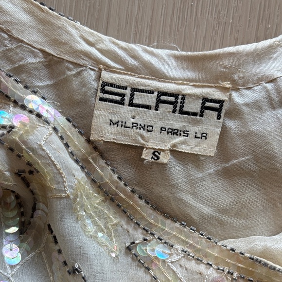 Scala Vintage 80s Elegant Sequin/Beaded Embellished Cream Dress - Picture 2 of 8